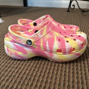 Iconic Crocs; Pink and Yellow; size 8